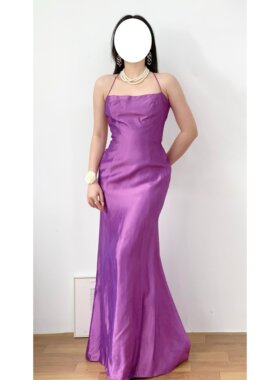 古着性感吊带绑带露背礼服连衣裙