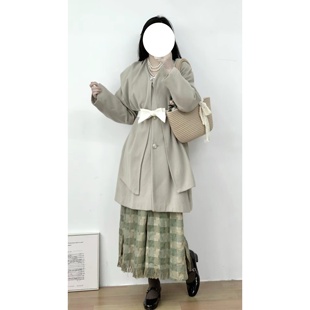 vintage古着昭和复古羊毛混纺莫兰迪色超大翻领大衣外套女春秋冬