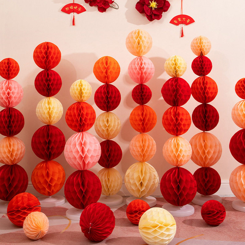 蜂窝球立柱婚礼喜庆用品大全男女桌面摆件