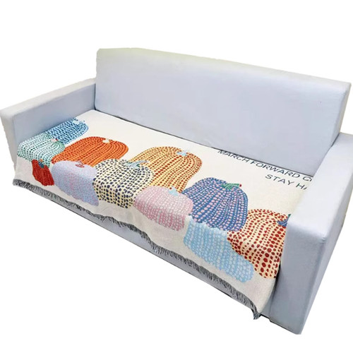 棉麻田园风卡通风提花机洗沙发巾