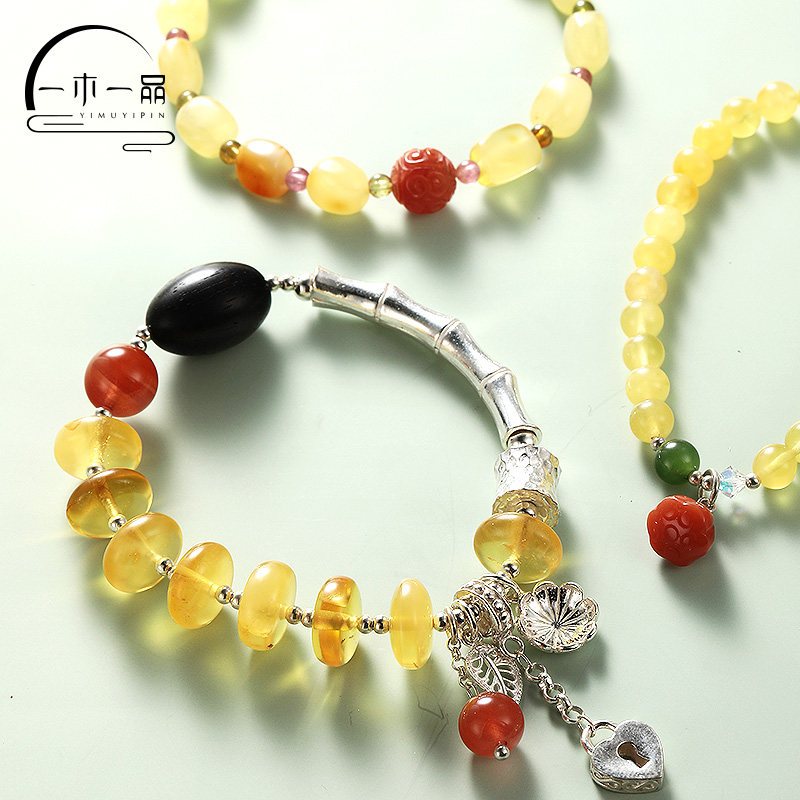 一木一品蜜蜡手串女款老蜜琥珀男士女士款佛珠原石圆珠手链