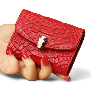 蛇年真皮卡包驾驶证防消磁时尚风琴卡套蛇纹皮零钱包轻奢买一送一