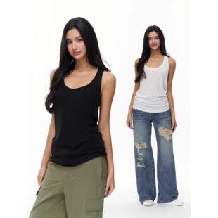 Jim 天丝亚麻U领宽松休闲工字吊带背心松弛百搭运动上衣女 Kennet