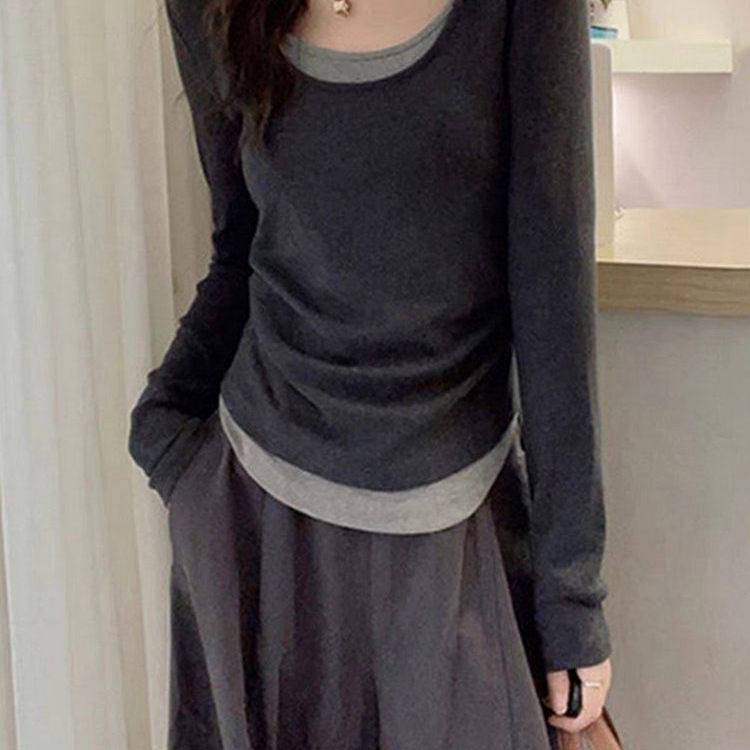 新款高级感撞色修身正肩t恤