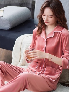 睡衣套装简约薄款海岛绒可外穿女士秋冬季保暖珊瑚绒家居服女款