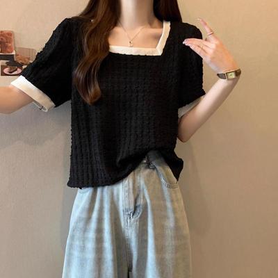 大码法式泡泡袖胖mm夏季遮肚显瘦