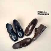 加绒真皮一脚蹬百搭布洛克雕花小皮鞋 英伦风皮带扣乐福鞋 女冬新款