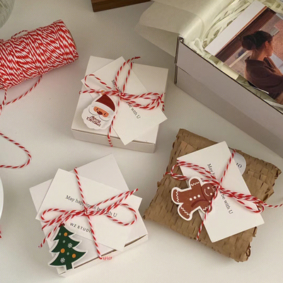 圣诞棉绳吊牌绳红色棉线diy绳子双色细窄长丝带麻绳礼品礼物绑带