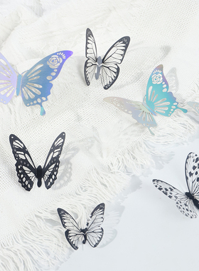 黑色白色彩色PVC立体蝴蝶花束装饰鲜花包装纸花艺diy手工创意配饰