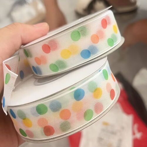 ins小清新彩色圆点波点彩带蛋糕包装礼物彩虹丝带diy蝴蝶结绑发