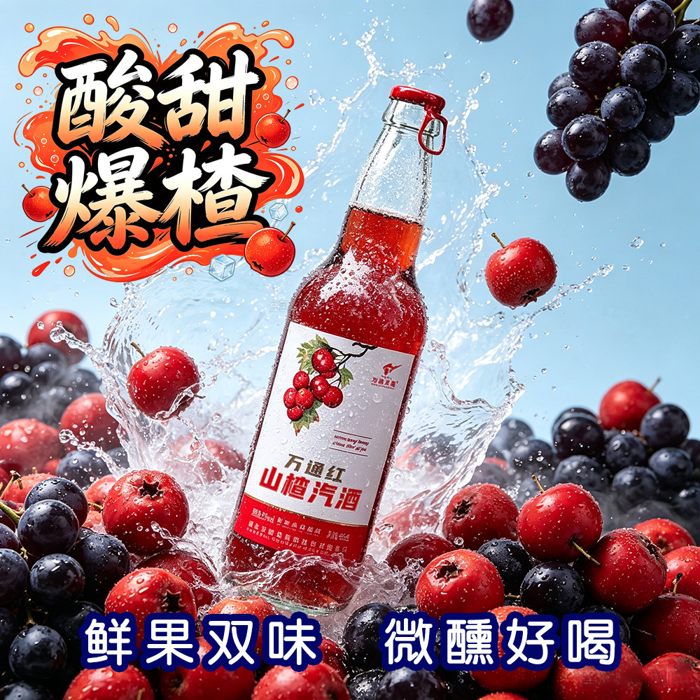 通化万通红山楂汽酒80后怀旧老式汽酒山楂酒3.5度低度甜酒水果酒