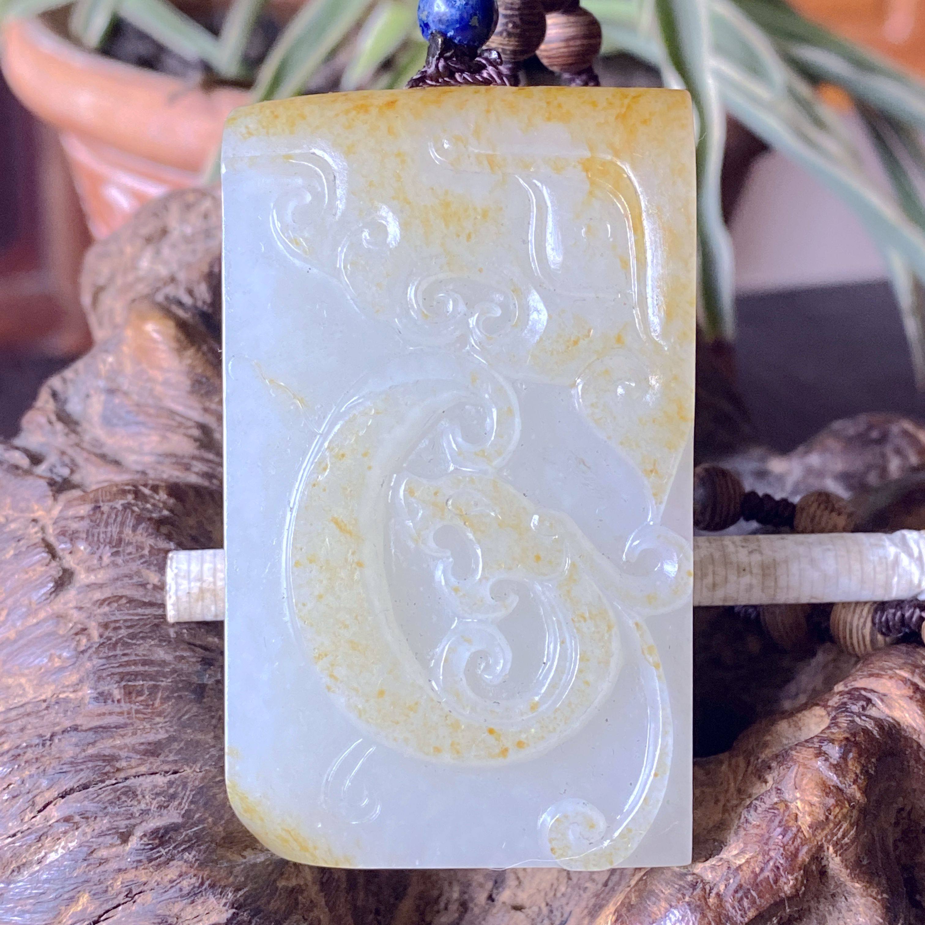 全部清仓&middot;新疆和田玉籽料挂件洒金皮白玉苏工仿古龙牌