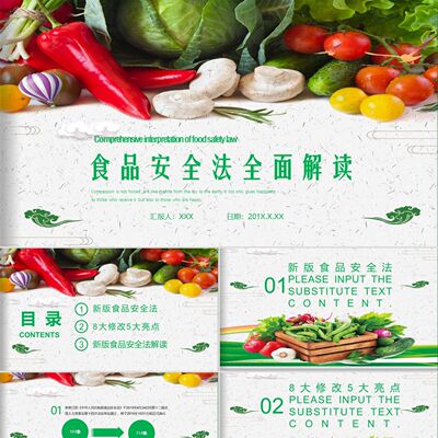 PPT模板简约绿色环保食品安全法培训知识讲座课件PPT模板