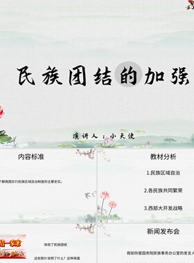 PPT模板白色中国风说课课件民族团结的加强PPT模板