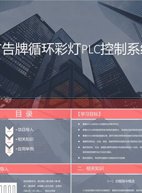 PPT模板黑色商务风说课课件广告牌循环彩灯PLC控制系统PPT模板