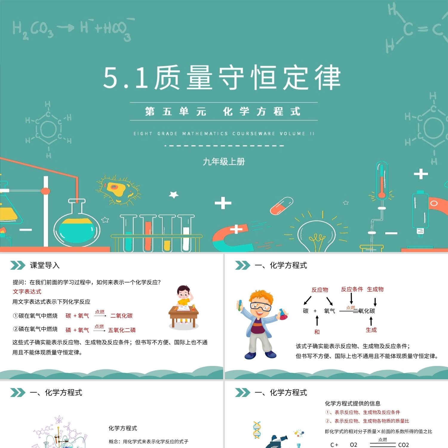 PPT模板质量守恒定律化学方程式九年级化学说课课件PPT模板宣传P
