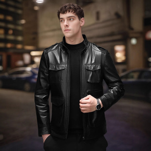 休闲夹克 高档牛皮真皮皮衣立领修身 今年流行特惠2025春秋新款 时尚