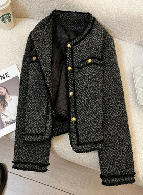 今年流行特惠深灰色韩版显瘦内里加棉小香风短外套女2025冬季新款