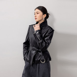 今年流行特惠进口绵羊皮真皮皮衣酷感御姐风立领皮衣女短款 收腰
