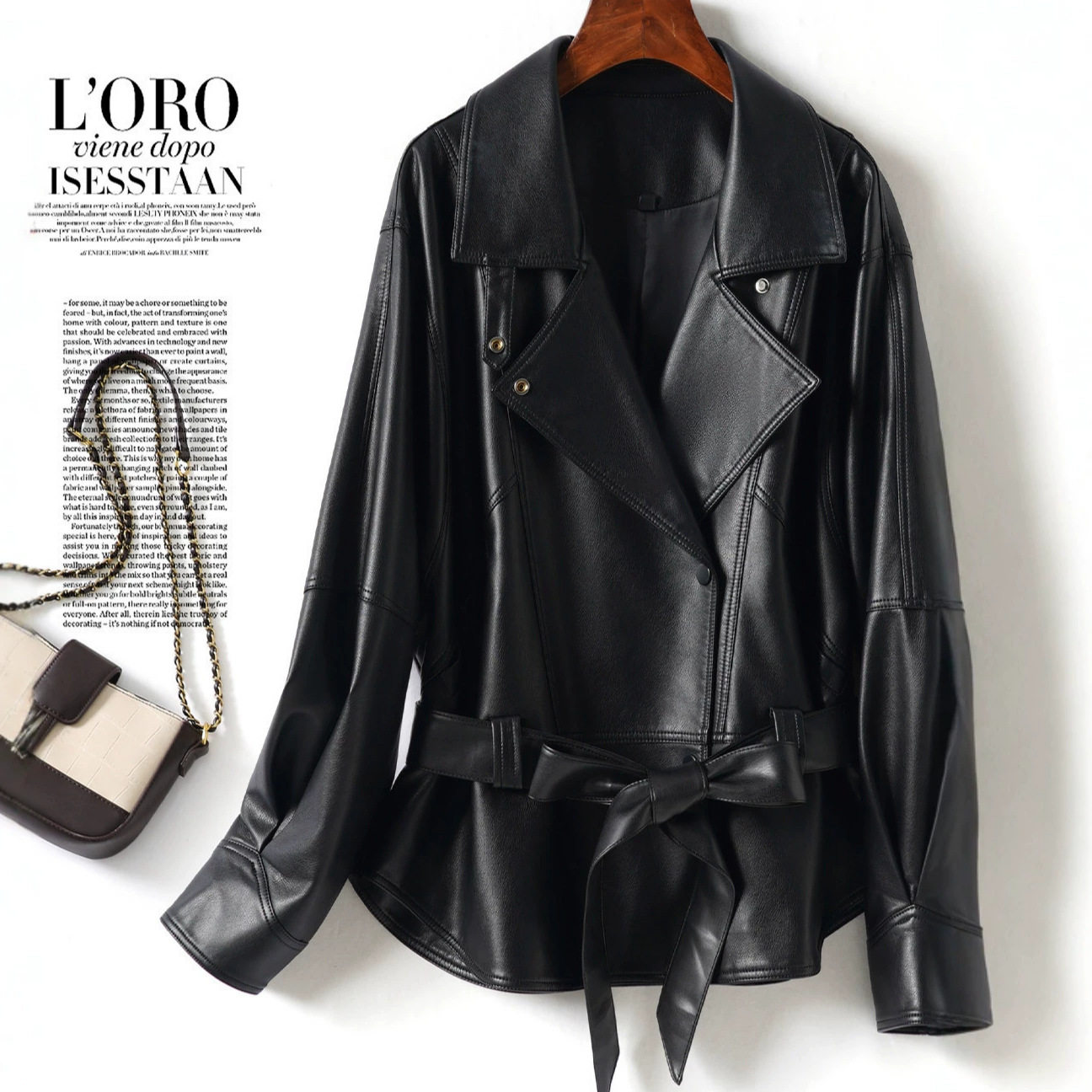 今年流行特惠外贸跨境欧美风女装2026秋季新款翻领配腰带绵羊皮衣