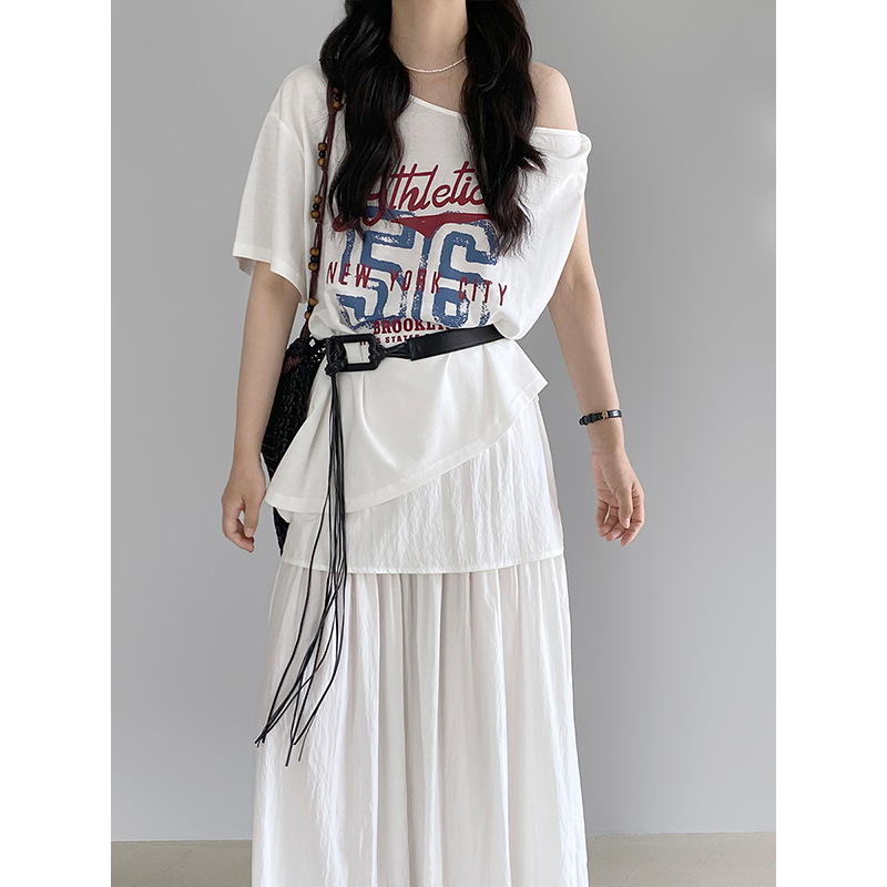 今年流行特惠江左 美式复古氛围感印花时尚T恤女半身裙两件套