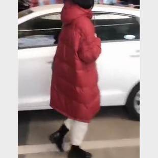 高档品牌发5962024冬季新韩版棉服女款红色连帽长款保暖棉衣潮