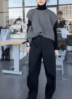 特惠品牌229132024秋冬新款韩版纯色宽松马甲高腰哈伦裤女休闲