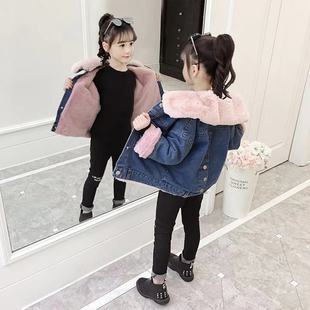 女童深秋加绒牛仔外套春秋款上衣2026女孩中大童柔软牛仔褂子短款