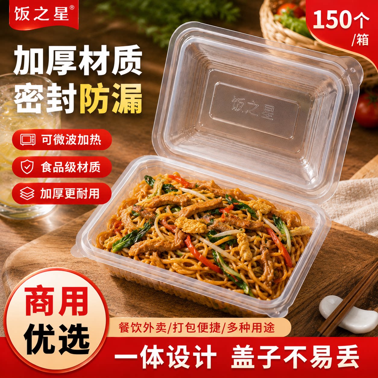 长方形一次性餐盒塑料饭盒带盖透明外卖打包盒快餐商用加厚方盒