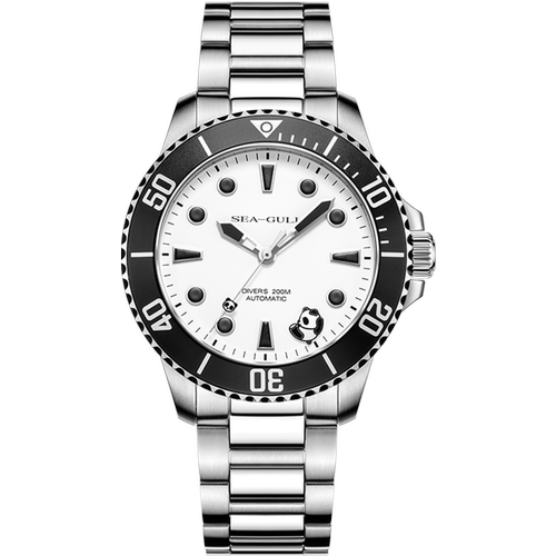 海鸥表新款海洋系列运动休闲时尚钢带日历熊猫潜水腕表6203