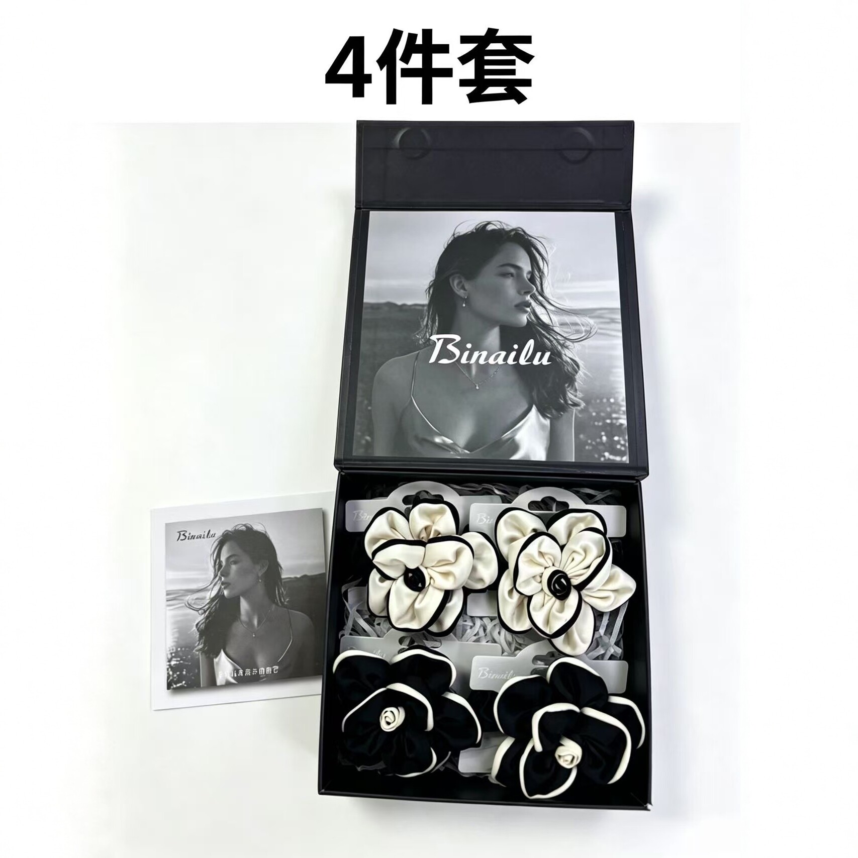 比奈鹿茶花女孩发绳四件套山茶花低马尾发圈头绳盘发正品原装礼盒