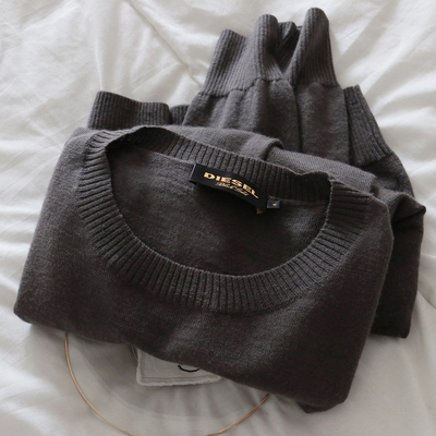 长袖简约圆领欧美美丽诺羊毛简约