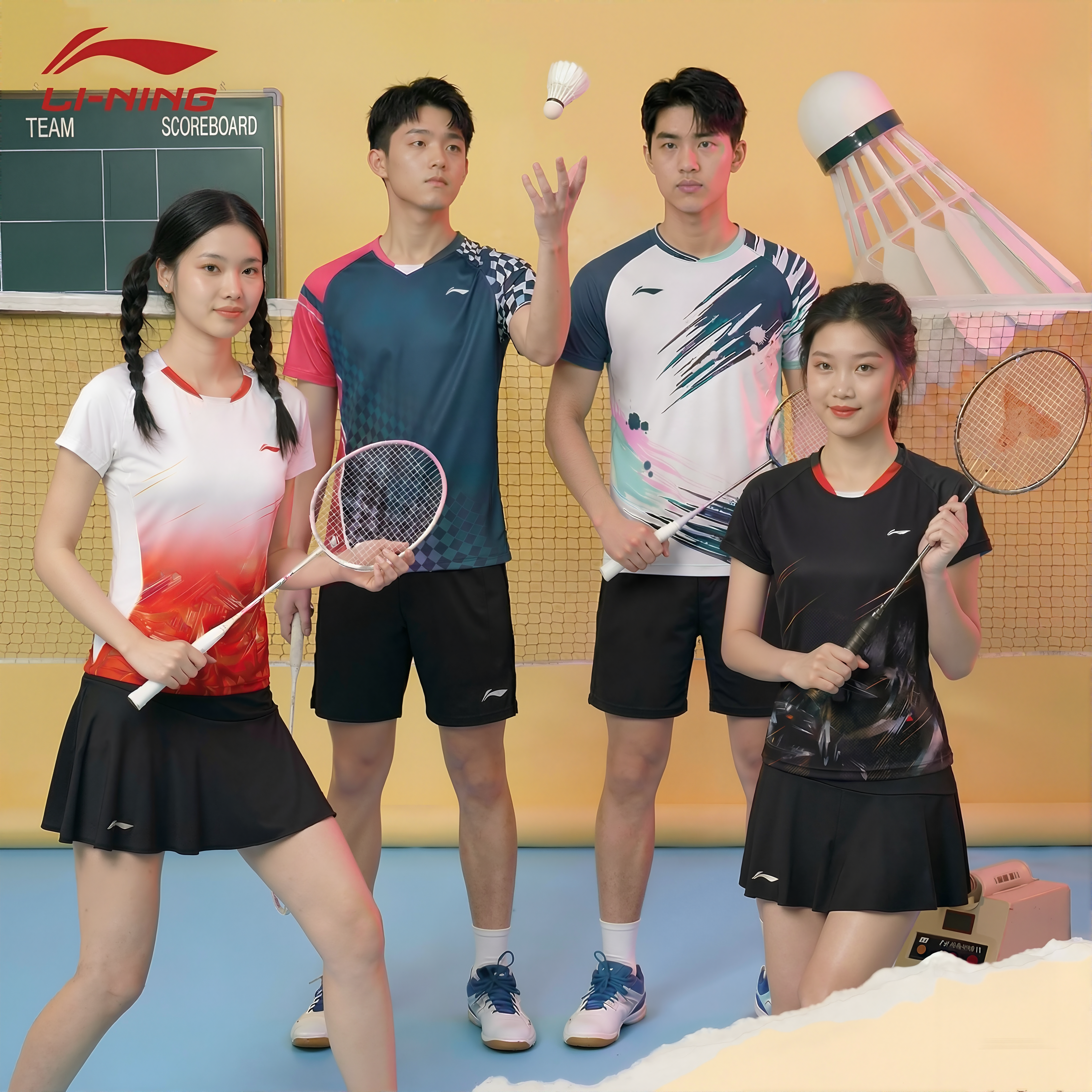 李宁羽毛球服套装男夏季短袖短裤运动服女乒乓球网球服大赛定制
