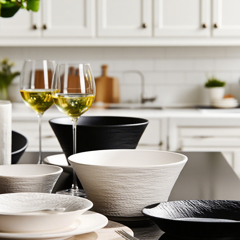 隆达骨瓷餐具汤碗家用2025新款个人专用精致碗家用高颜值墨砂素雪,餐饮具,碗,淘宝优惠券,粉丝福利购,淘宝优惠卷