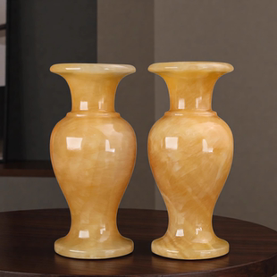 天然玉石花瓶摆件家居客厅玄关办公室博古架摆设米黄玉装饰品礼品