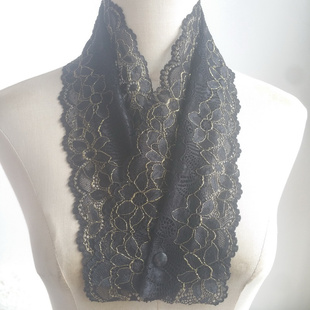 时尚黑色网纱拼接金线刺绣花朵气质经典内搭护颈百搭职业装饰假领