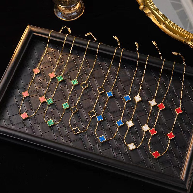 爆款四叶草项链五花双面白贝母锁骨链18K日韩版时尚项链V金一件代