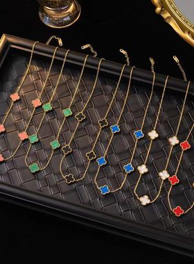 爆款四叶草项链五花双面白贝母锁骨链18K日韩版时尚V金女高档项链