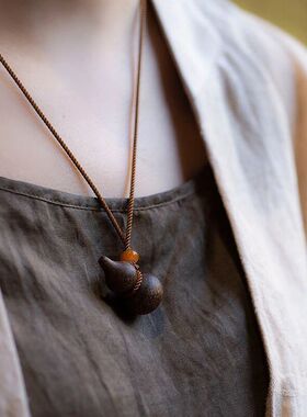 手作高品质天然奇楠沉香葫芦项链