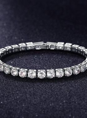 欧美锆石手链单排4mm圆形满钻网球链跨境嘻哈饰品tennis bracelet