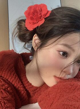 氛围感红色玫瑰发饰女花朵头花发夹卡子喜庆头饰自拍写真拍照道具