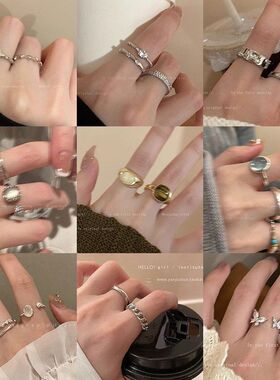 ins风珍珠锆石蝴蝶戒指女小众奢