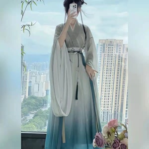 原创正品【清风】汉服女士南北朝大袖襦交领广袖破裙显瘦日常套装