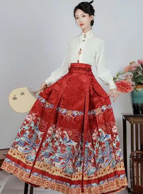 明制汉服女新款原创凤凰于飞春夏改良版马面裙套装新中式国风日常