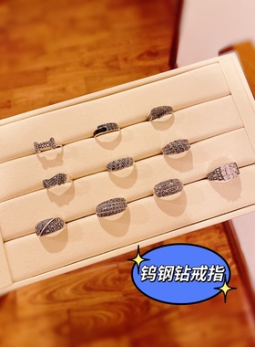 泰银马赛克戒指925纯银复古钨钢钻狗骨头方钻不规则食指戒ins时髦