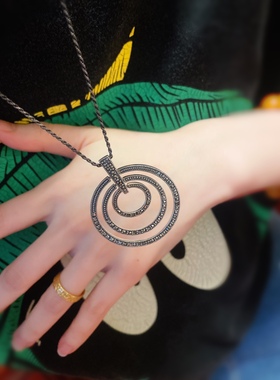 进口925纯银吊坠手工银钨钢钻个性女神款通体纯银泰银工艺圆圈款