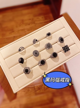 泰银黑玛瑙戒指925纯银钨钢钻苹果爱心宽面食指戒尾戒椭圆礼物