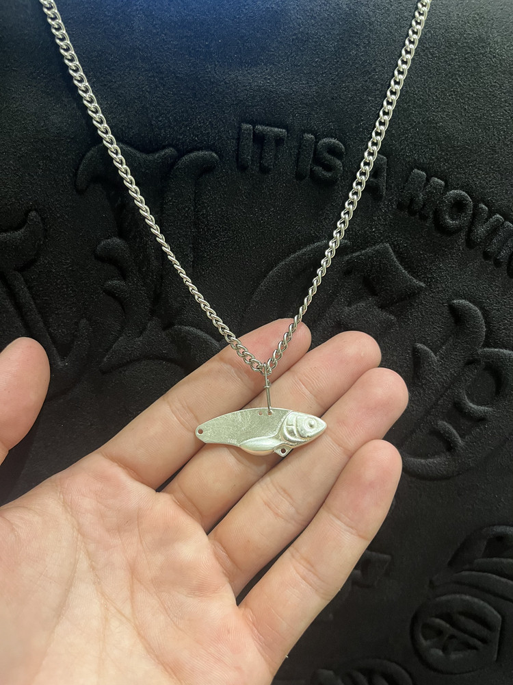 纯银VIB项链假鱼路亚饵项链潮男女吊坠挂件原创设计男款海洋女925