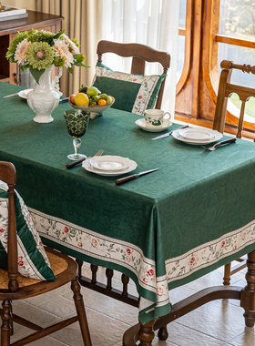 桌布2025轻奢高级感中古风复古墨绿色现代长方形茶几布家用