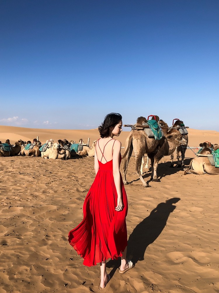 Suspender dress Sanya travel halter Chiffon super fairy dress Thailand seaside photo clothes holiday beach skirt